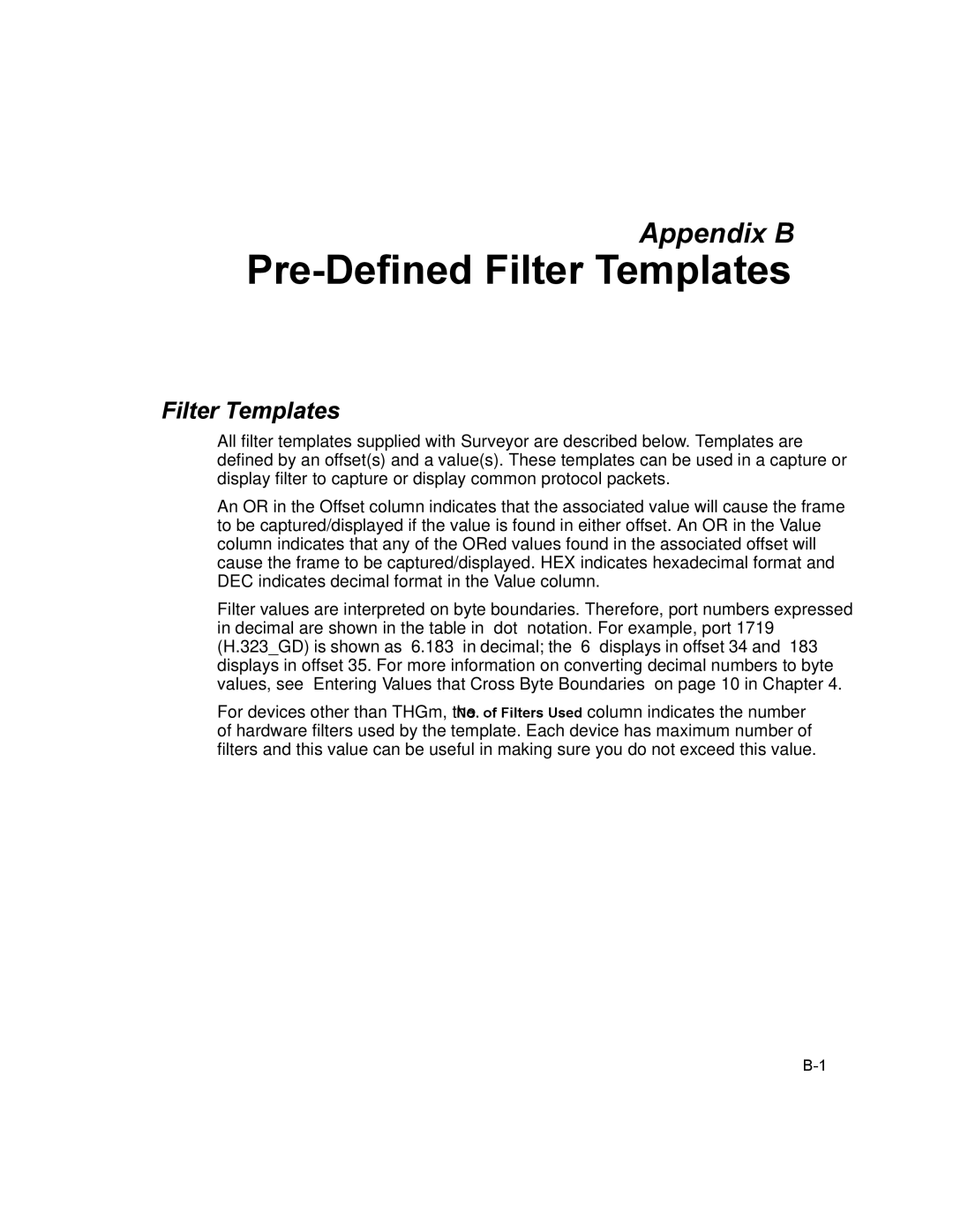 Finisar Surveyor manual Pre-Defined Filter Templates 