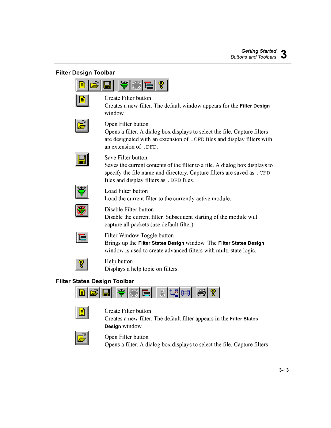 Finisar Surveyor manual Filter Design Toolbar, Filter States Design Toolbar, Design window 