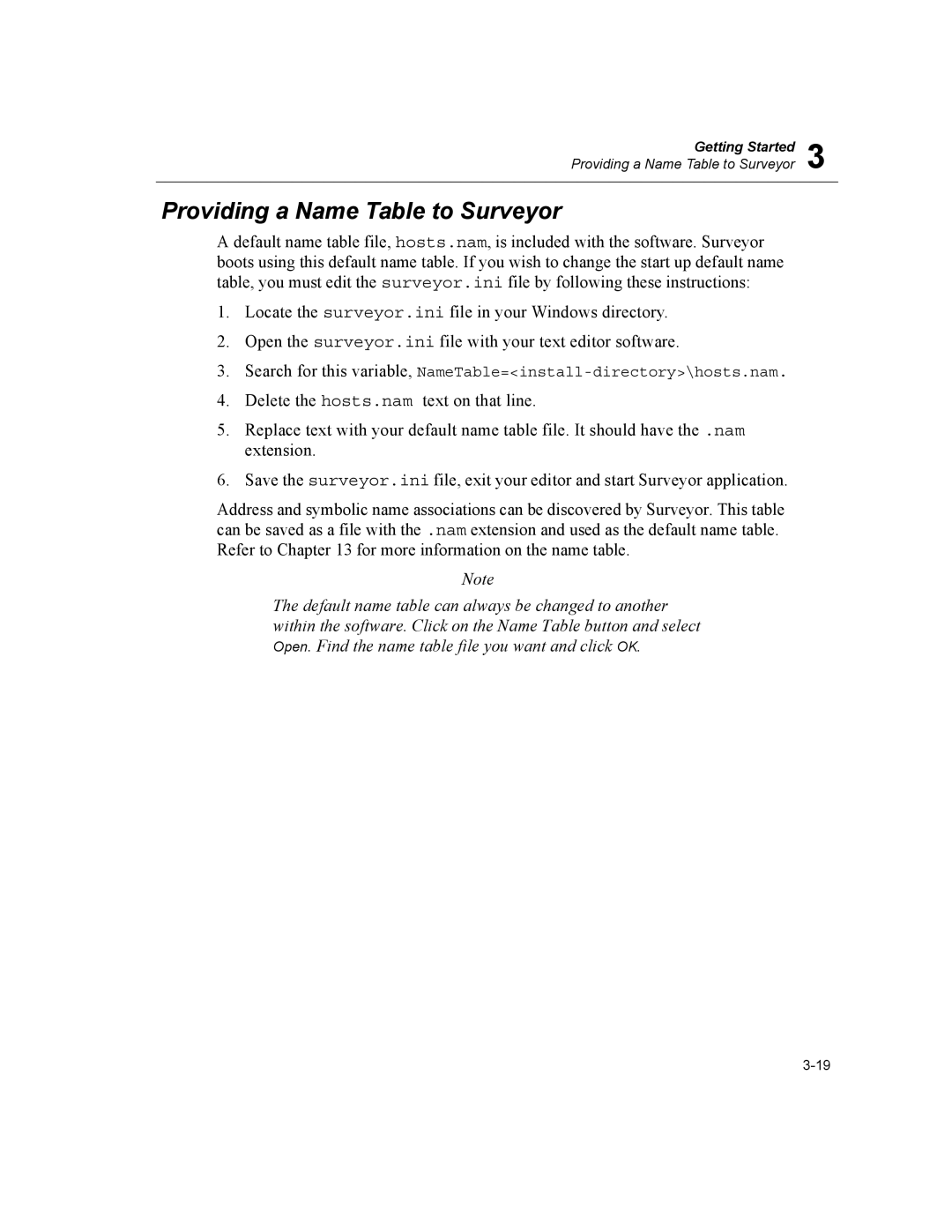 Finisar manual Providing a Name Table to Surveyor 