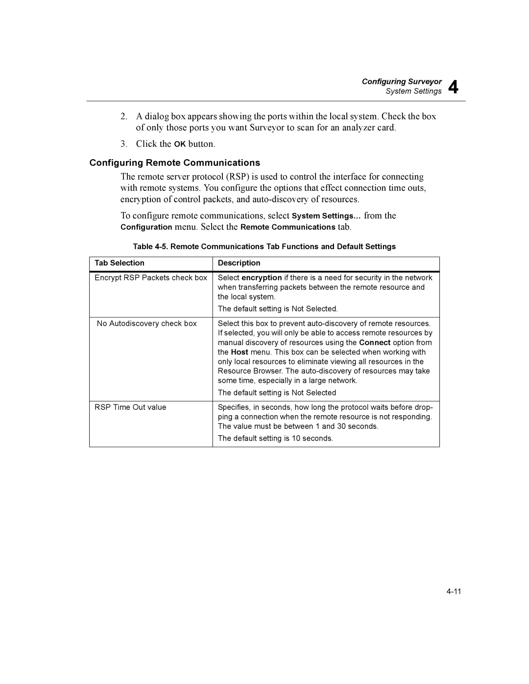 Finisar Surveyor manual Configuring Remote Communications, RSP Time Out value 