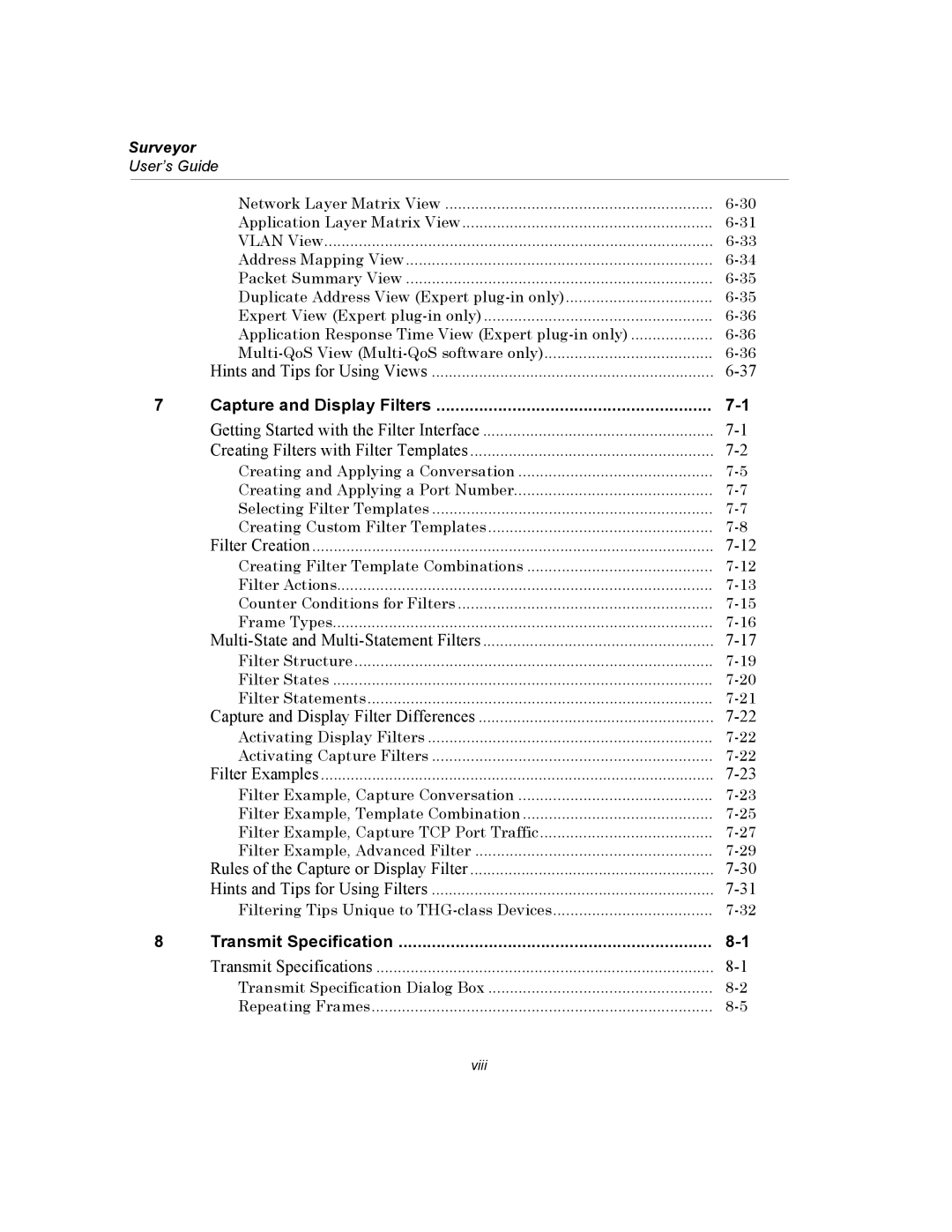 Finisar Surveyor manual Capture and Display Filters, Transmit Specification 