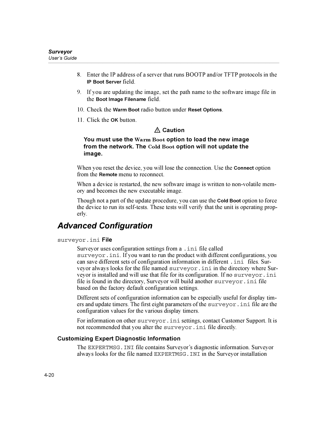 Finisar manual Advanced Configuration, Surveyor.ini File, Customizing Expert Diagnostic Information 