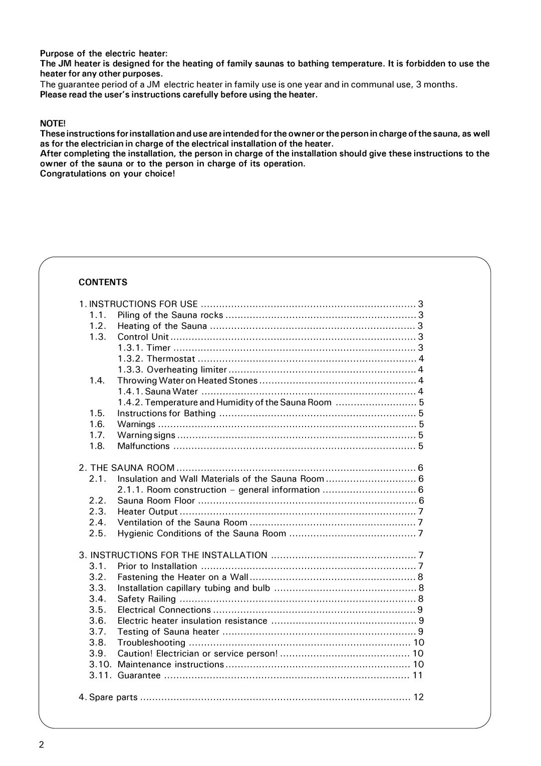 Finlandia JM-20, JM-30, JM-17 manual Contents Instructions for USE 