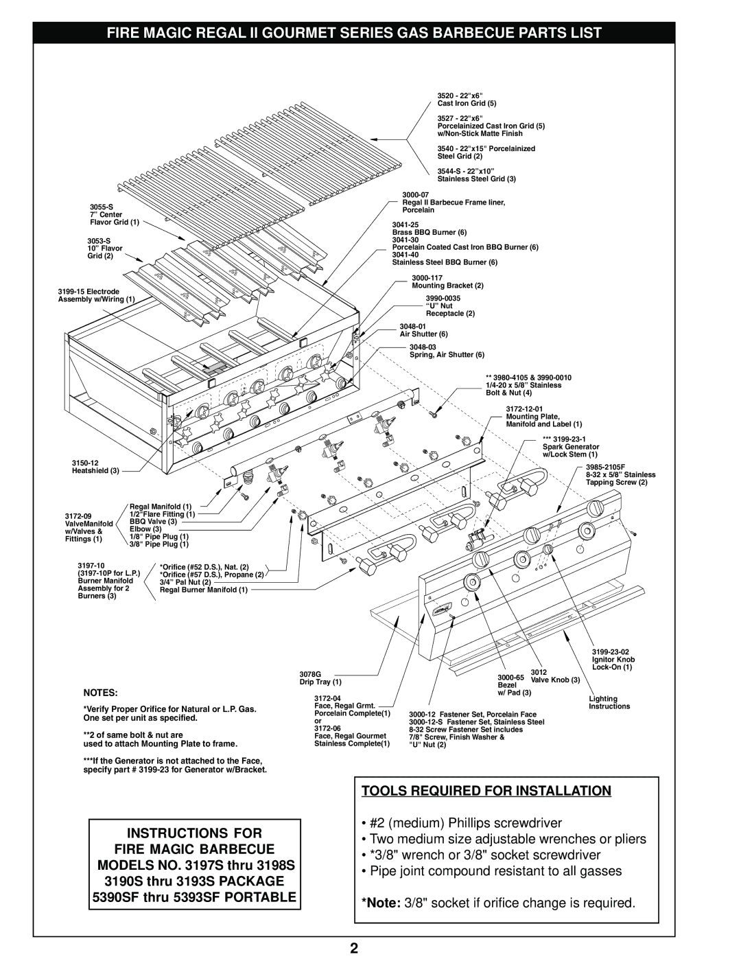 Fire Magic 000 BTU, REGAL II 82 manual Fire Magic Regal II Gourmet Series GAS Barbecue Parts List, Instructions for 