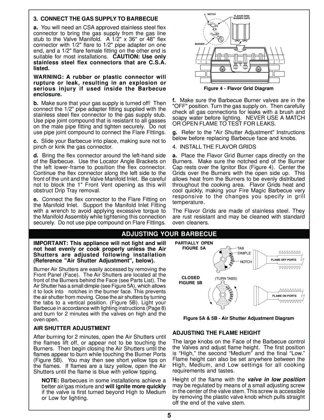 Fire Magic REGAL II 82, 000 BTU manual Adjusting Your Barbecue, Connect the GAS Supply to Barbecue, Install the Flavor Grids 