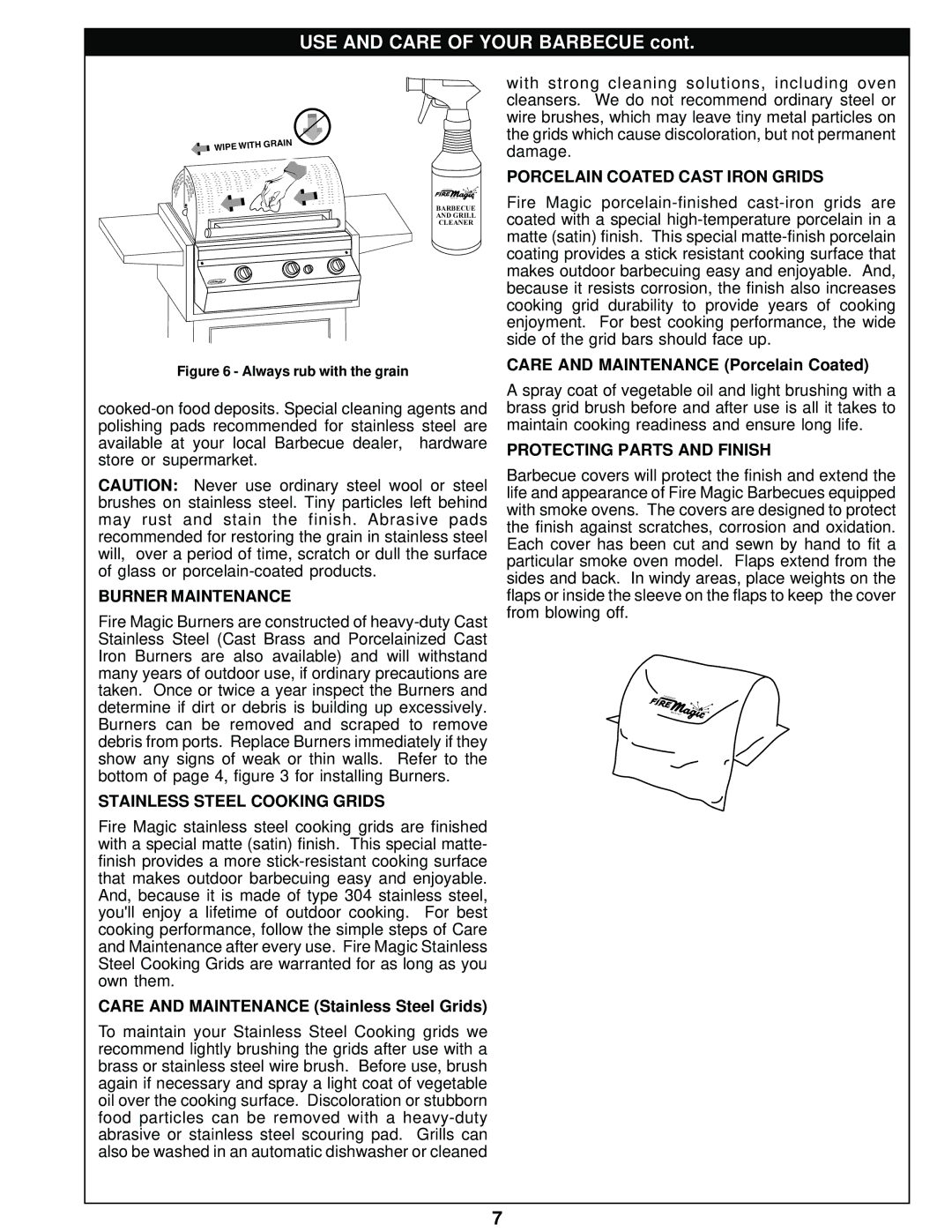 Fire Magic REGAL II 82, 000 BTU manual Burner Maintenance, Stainless Steel Cooking Grids, Porcelain Coated Cast Iron Grids 