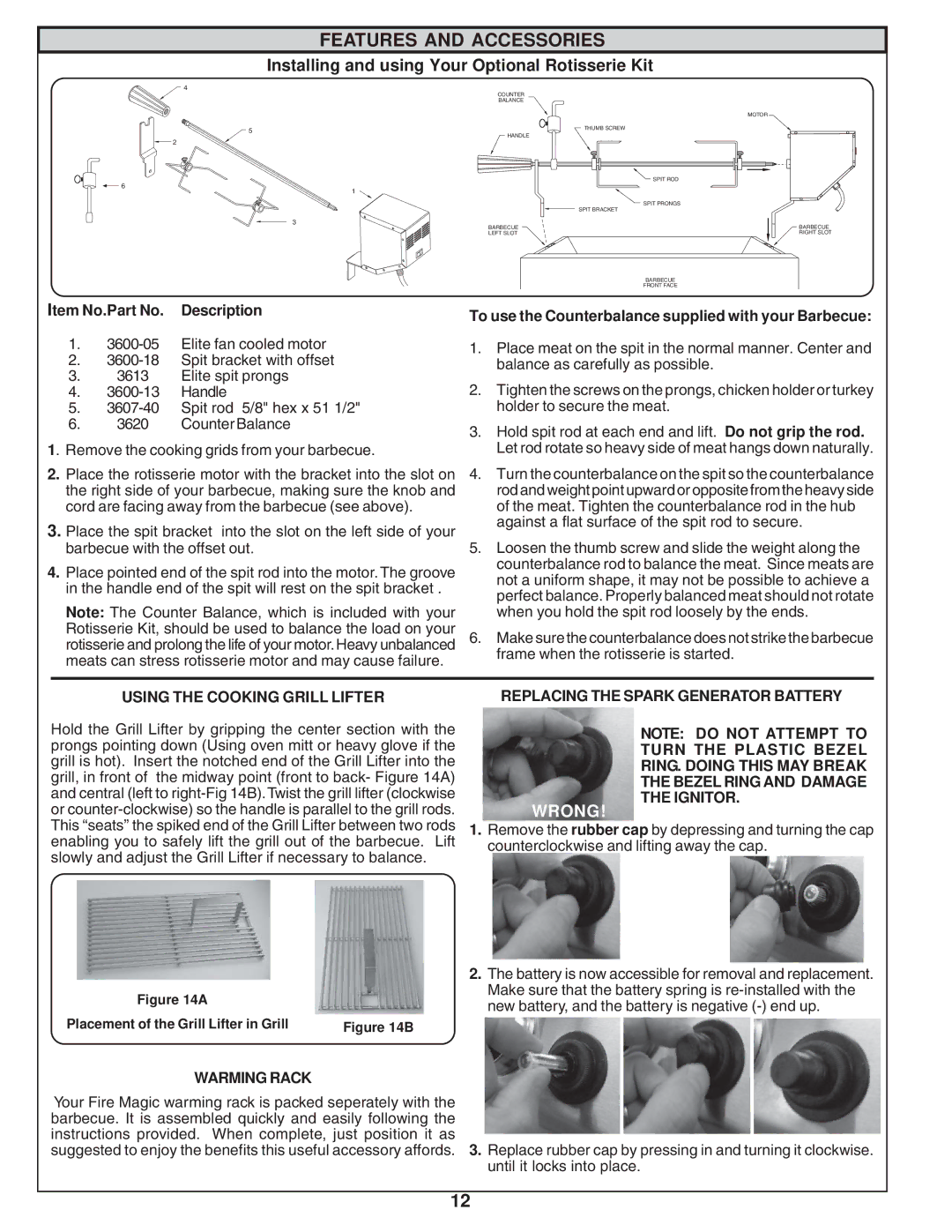 Fire Magic Elite 50 manual Features and Accessories 