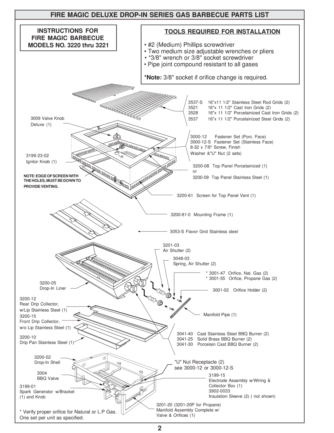 Fire Magic L-C2-01805 manual Fire Magic Deluxe DROP-IN Series GAS Barbecue Parts List, Instructions for 