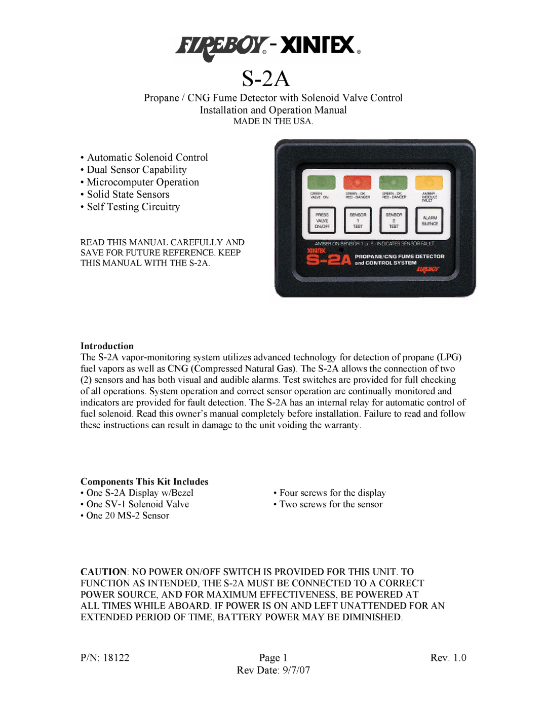 Fireboy- Xintex, LTD S-2A operation manual Introduction, Components This Kit Includes 