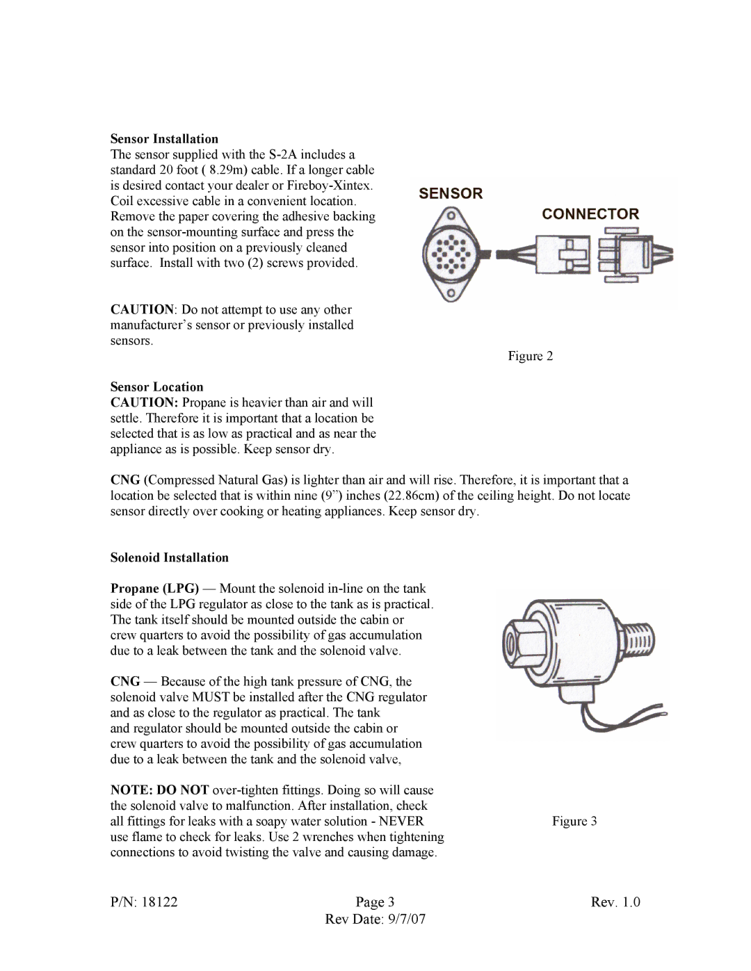 Fireboy- Xintex, LTD S-2A operation manual Sensor Installation, Sensor Location, Solenoid Installation 