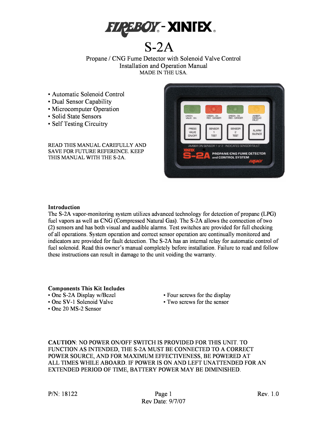 Fireboy- Xintex, LTD S-2A operation manual Automatic Solenoid Control, Dual Sensor Capability Microcomputer Operation, P/N 