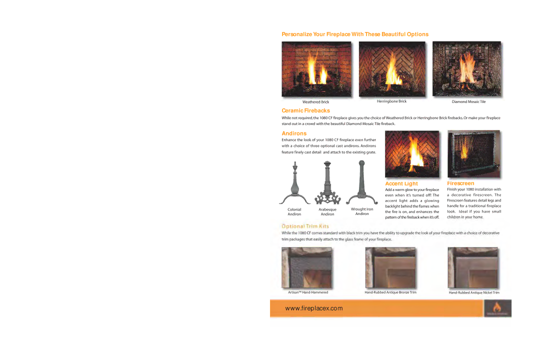 FireplaceXtrordinair 1080 Personalize Your Fireplace With These Beautiful Options, Ceramic Firebacks, Andirons, Firescreen 