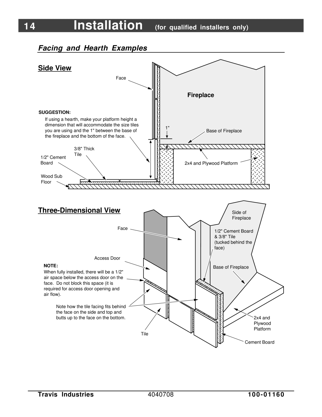 FireplaceXtrordinair 36 DV EFIII owner manual Facing and Hearth Examples, Side View 