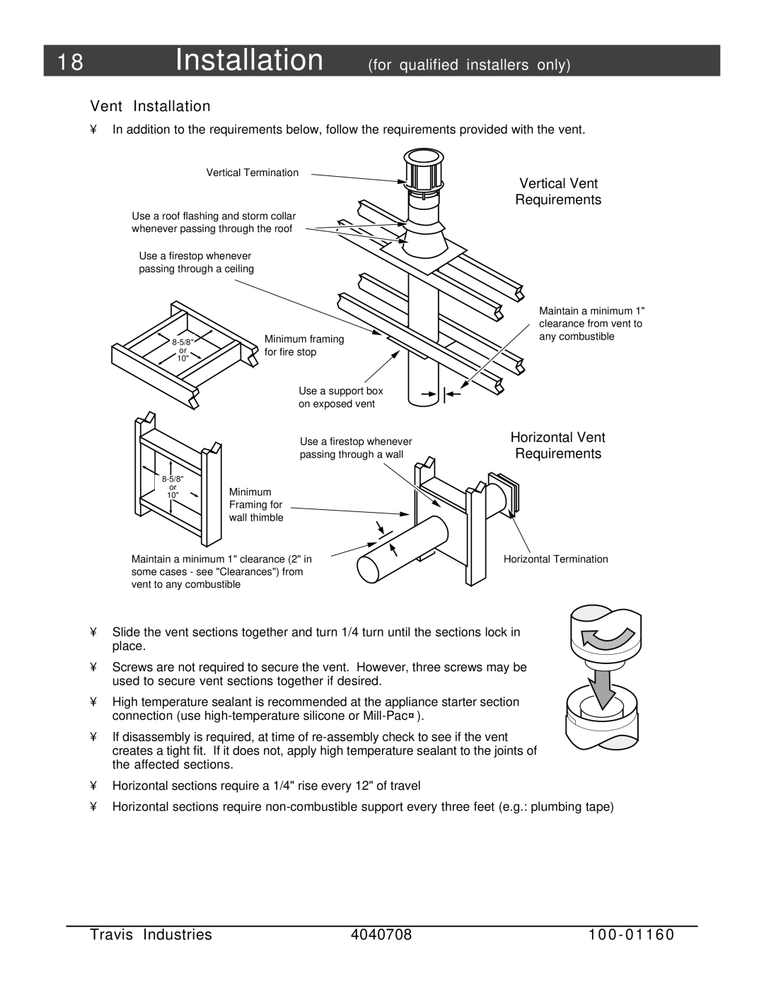 FireplaceXtrordinair 36 DV EFIII owner manual Vent Installation, Horizontal Vent Requirements 