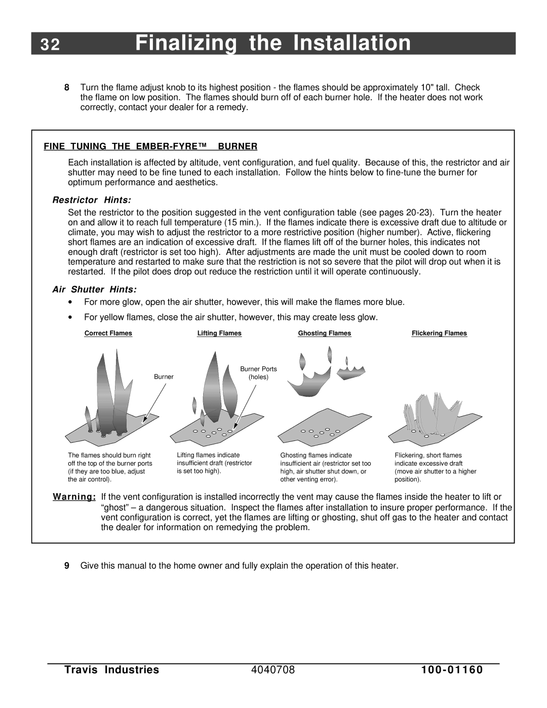 FireplaceXtrordinair 36 DV EFIII owner manual 2Finalizing the Installation, Fine Tuning the EMBER-FYRE Burner 