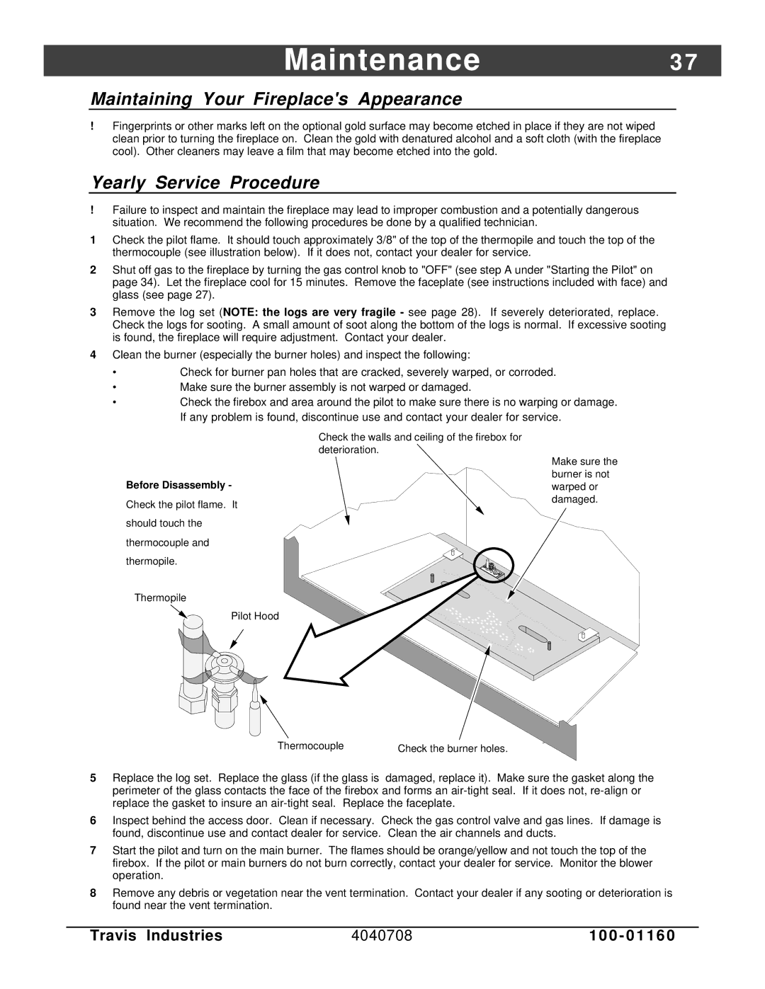 FireplaceXtrordinair 36 DV EFIII Maintenance3, Maintaining Your Fireplaces Appearance, Yearly Service Procedure 