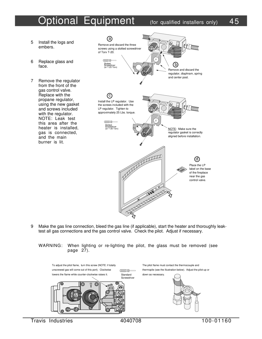 FireplaceXtrordinair 36 DV EFIII owner manual Slotted Screwdriver Or T-20 Torx 