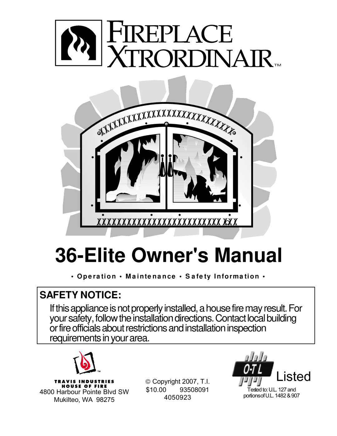 FireplaceXtrordinair 36-Elite owner manual Listed 