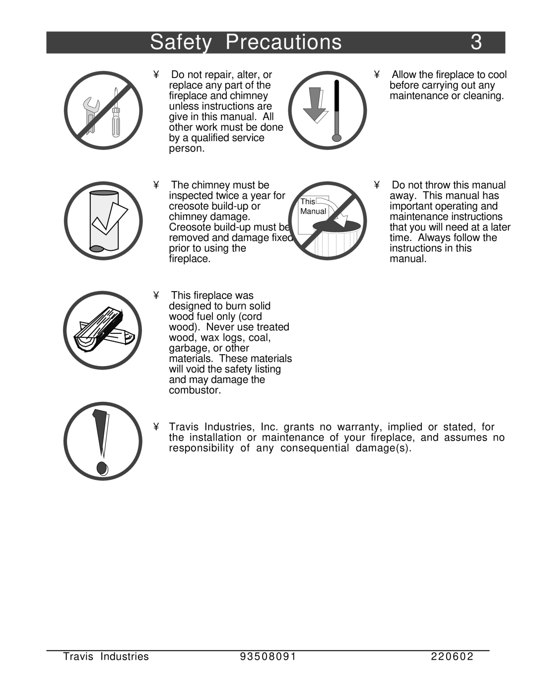 FireplaceXtrordinair 36-Elite owner manual Safety Precautions 