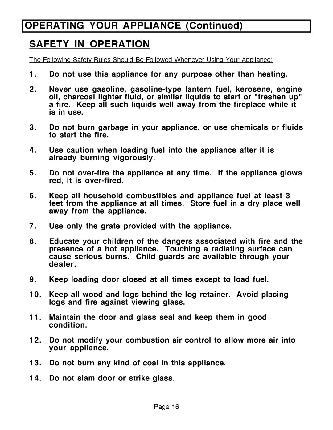 FireplaceXtrordinair 36A-BI, 36A-ZC manual Safety in Operation 