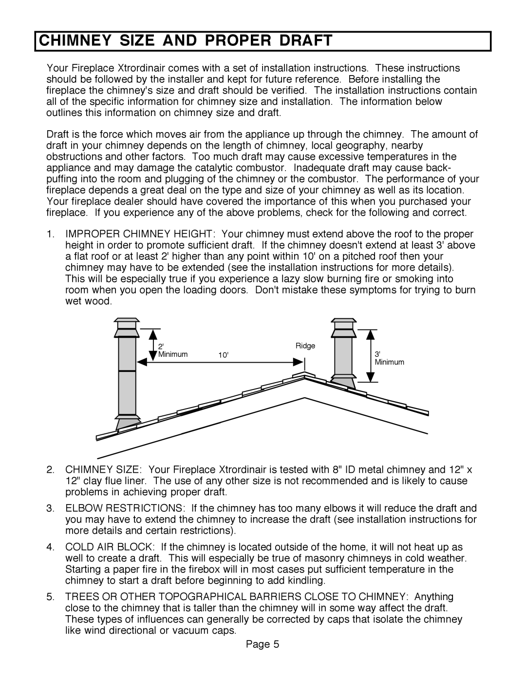 FireplaceXtrordinair 36A-ZC, 36A-BI manual Chimney Size and Proper Draft 