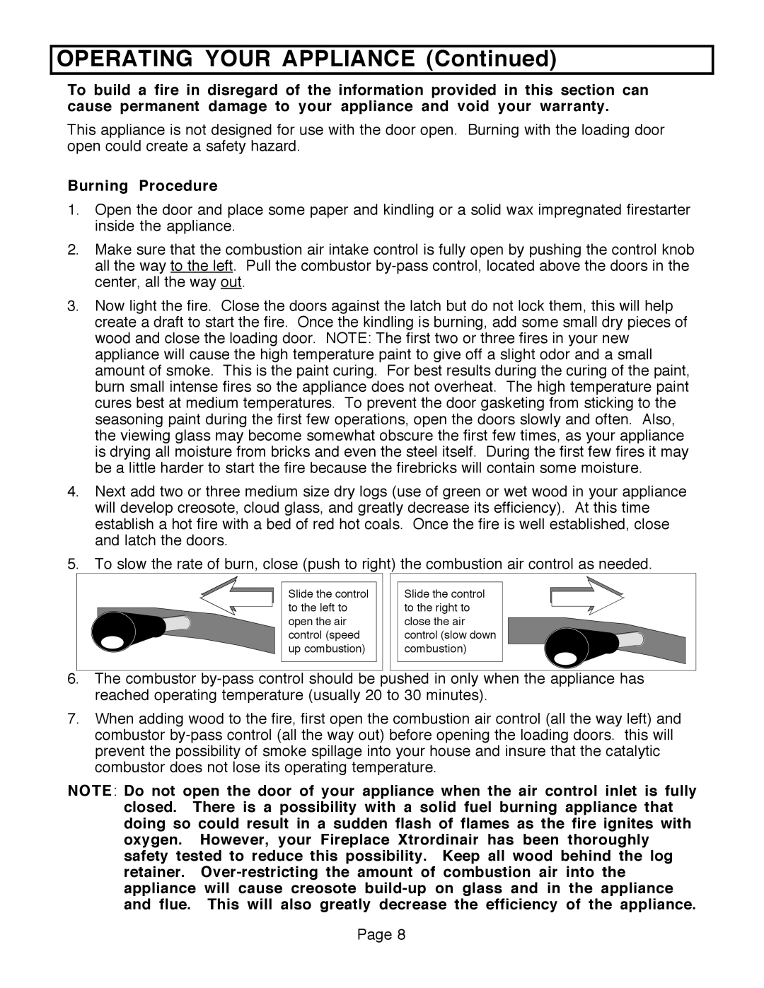 FireplaceXtrordinair 36A-BI, 36A-ZC manual Operating Your Appliance, Burning Procedure 