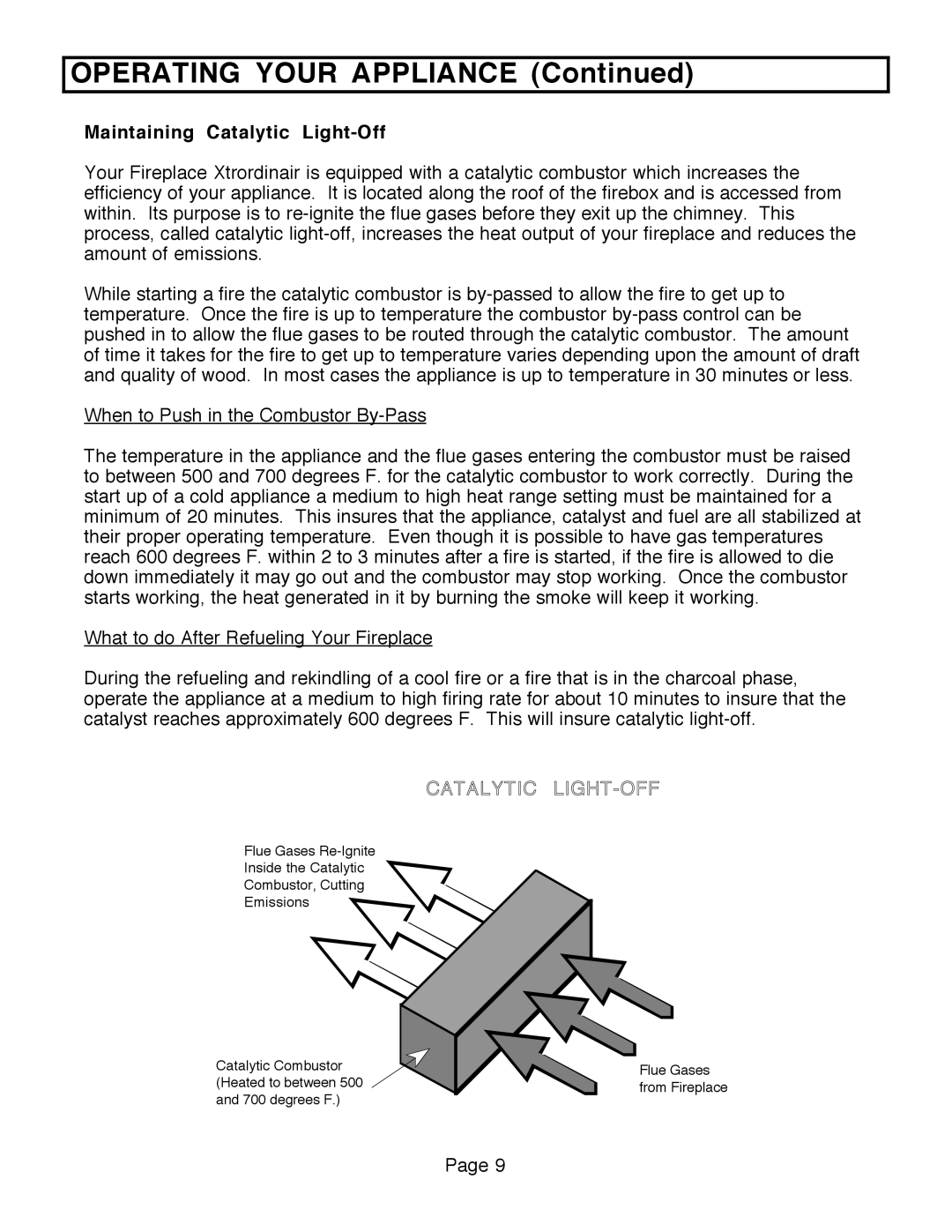 FireplaceXtrordinair 36A-ZC, 36A-BI manual Maintaining Catalytic Light-Off, Catalytic LIGHT-OFF 