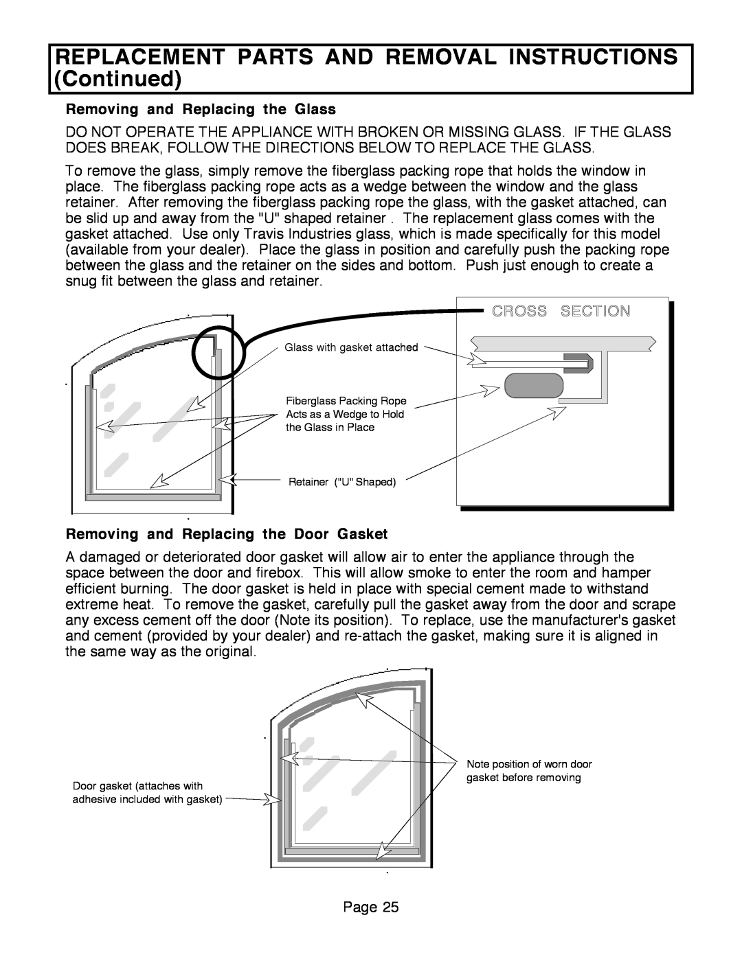 FireplaceXtrordinair 36A-ZC manual Removing and Replacing the Glass, Cross Section, Removing and Replacing the Door Gasket 