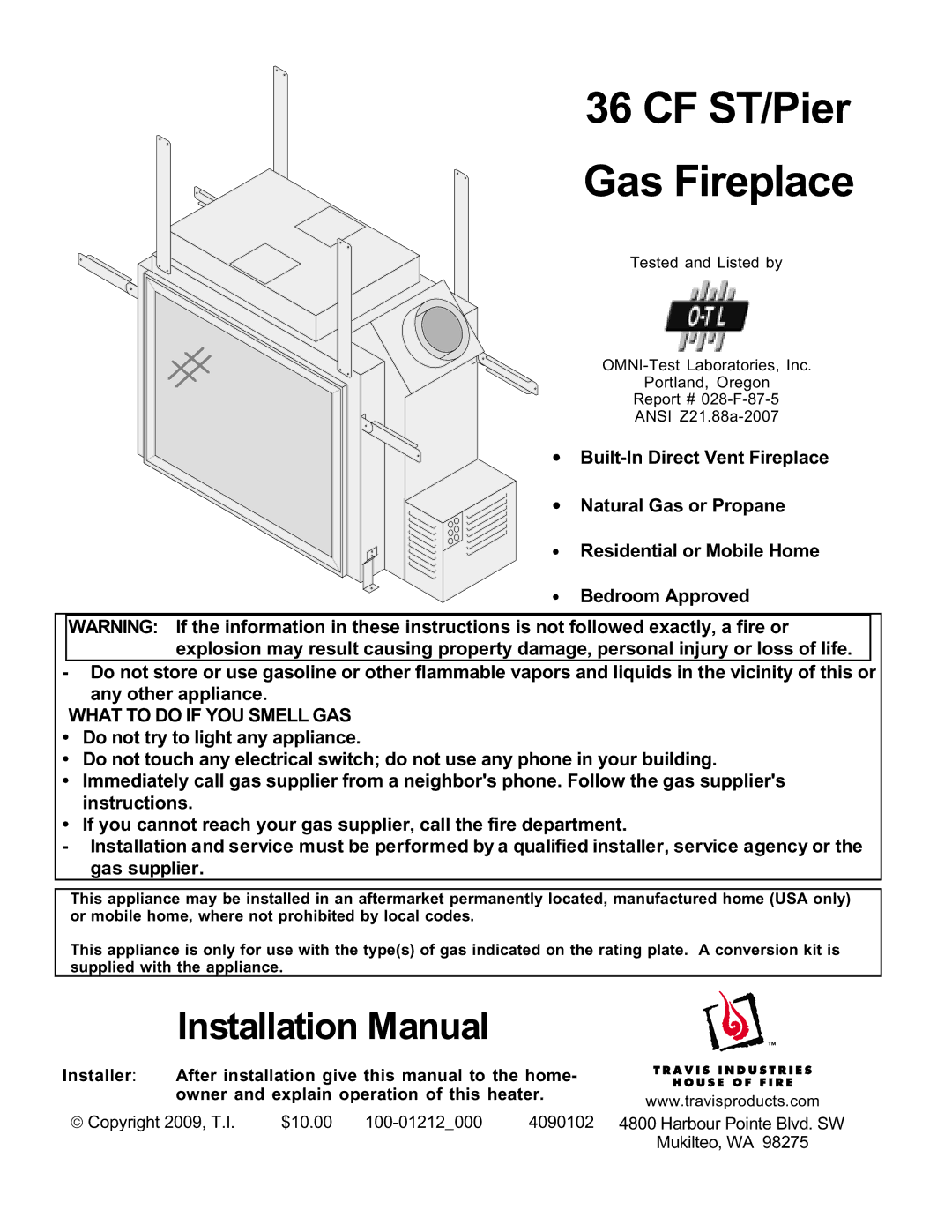 FireplaceXtrordinair 36CF installation manual CF ST/Pier Gas Fireplace 