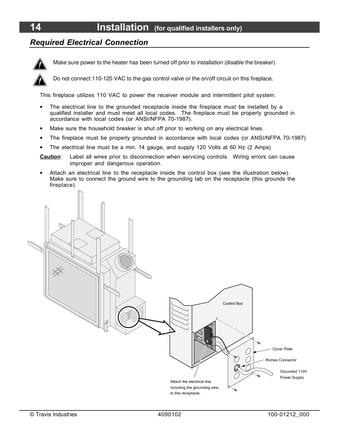 FireplaceXtrordinair 36CF installation manual Required Electrical Connection 