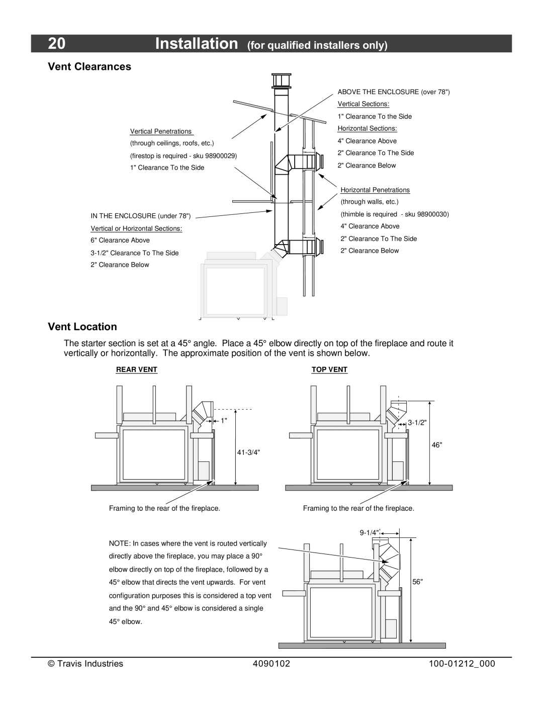 FireplaceXtrordinair 36CF installation manual Vent Clearances, Vent Location 