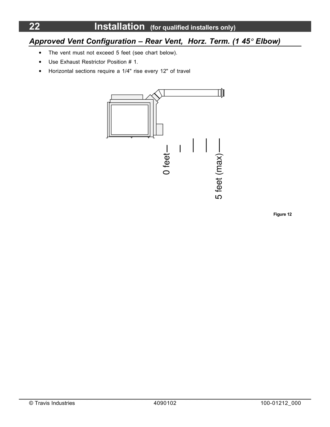 FireplaceXtrordinair 36CF installation manual 0feet Max 5feet, Approved Vent Configuration Rear Vent, Horz. Term 45 Elbow 