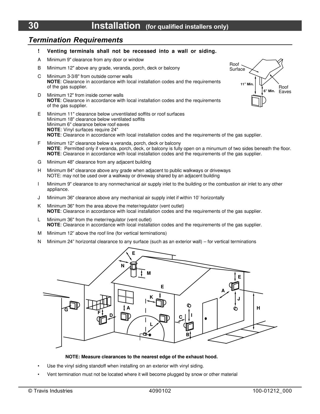 FireplaceXtrordinair 36CF installation manual Termination Requirements 