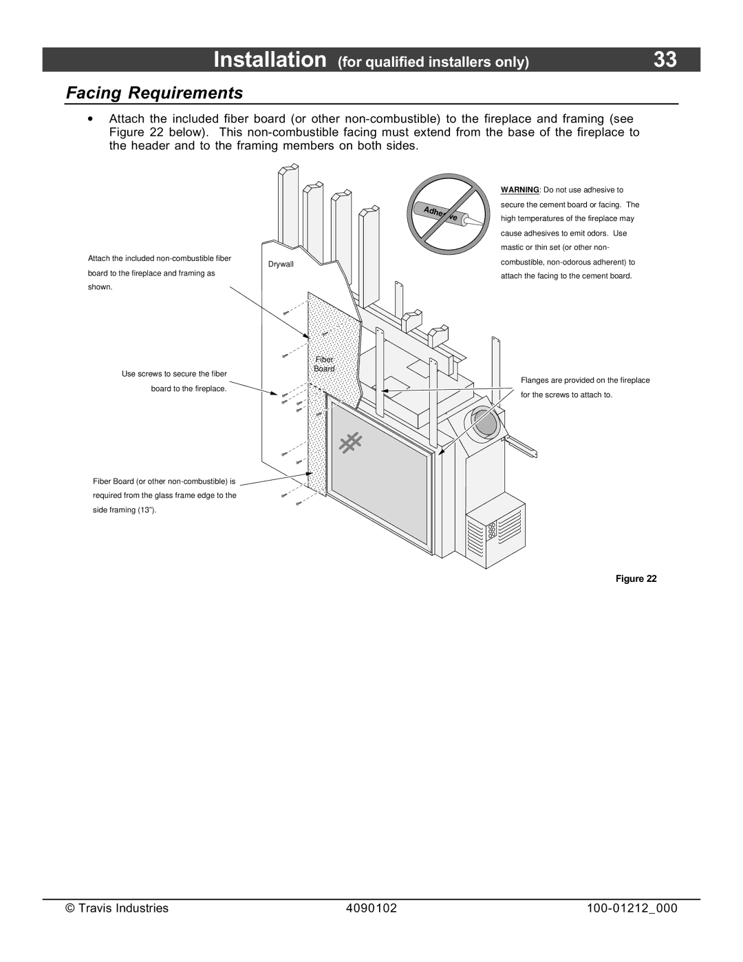 FireplaceXtrordinair 36CF installation manual Facing Requirements 