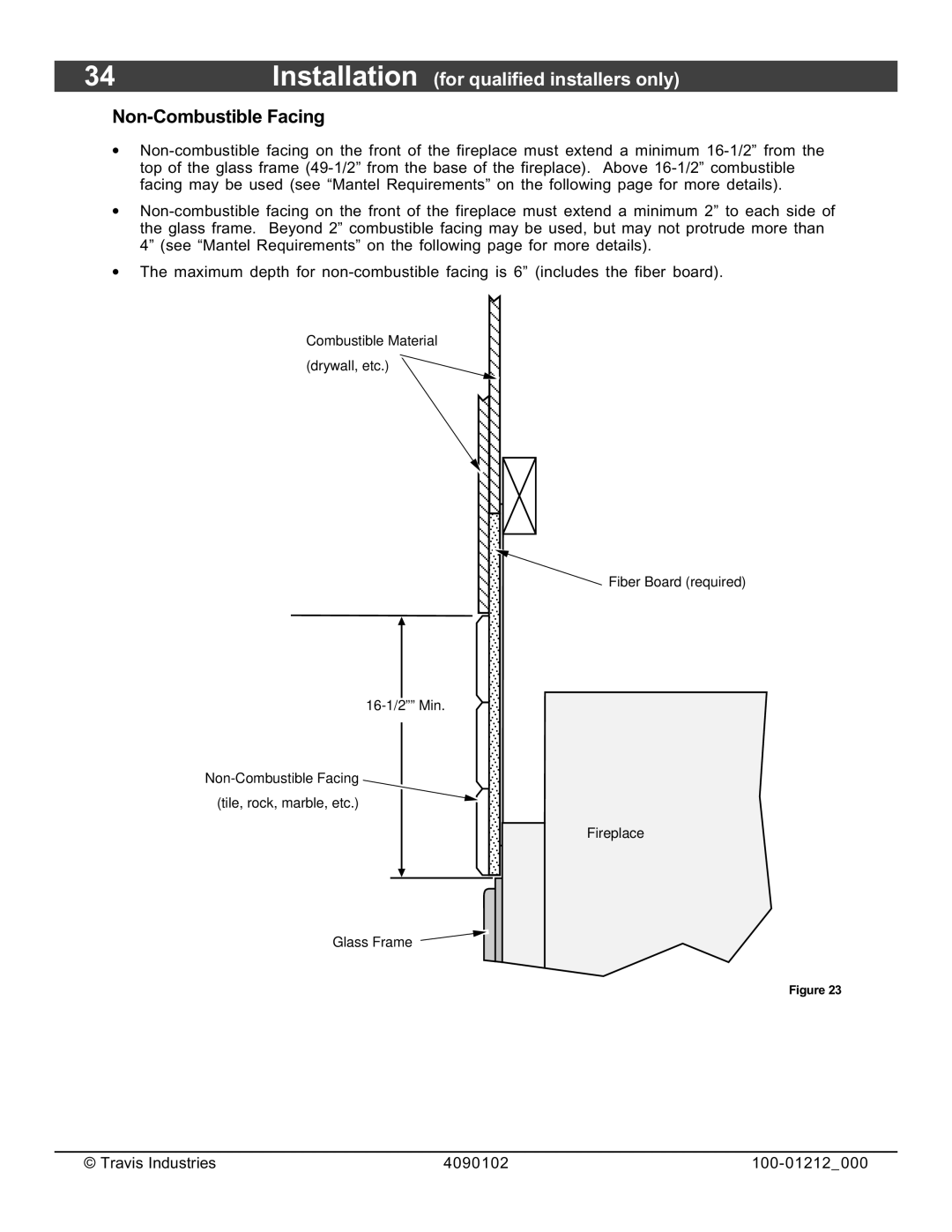 FireplaceXtrordinair 36CF installation manual Non-Combustible Facing 