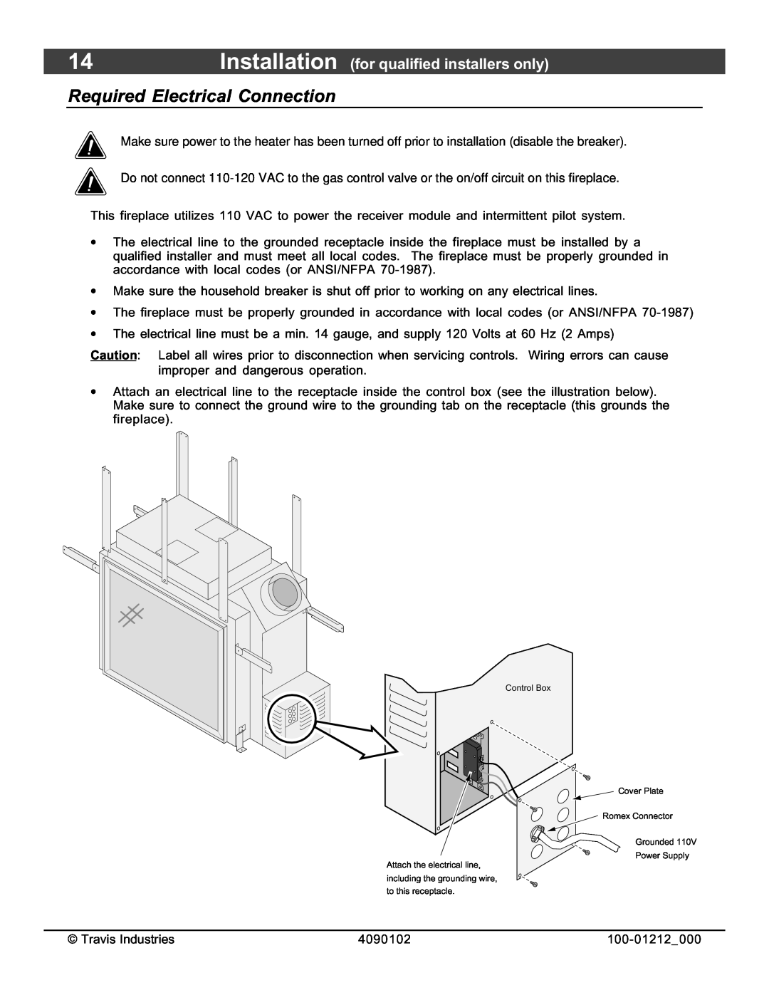 FireplaceXtrordinair 36CF installation manual Required Electrical Connection, Installation for qualified installers only 