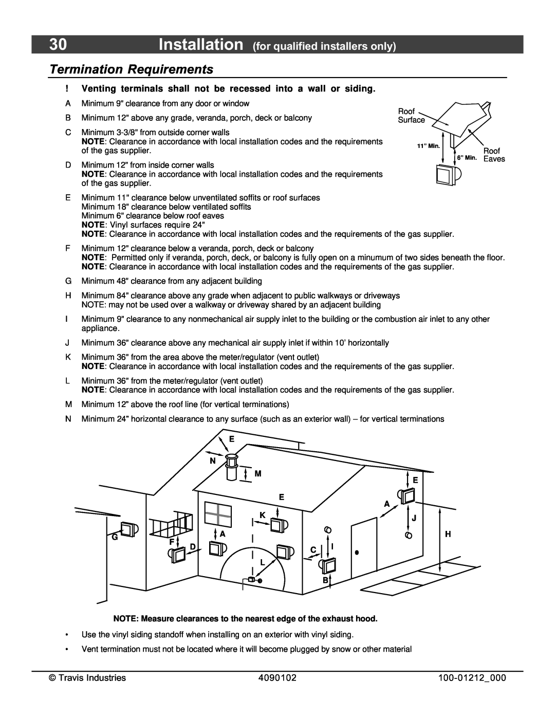 FireplaceXtrordinair 36CF installation manual Termination Requirements, Installation for qualified installers only 