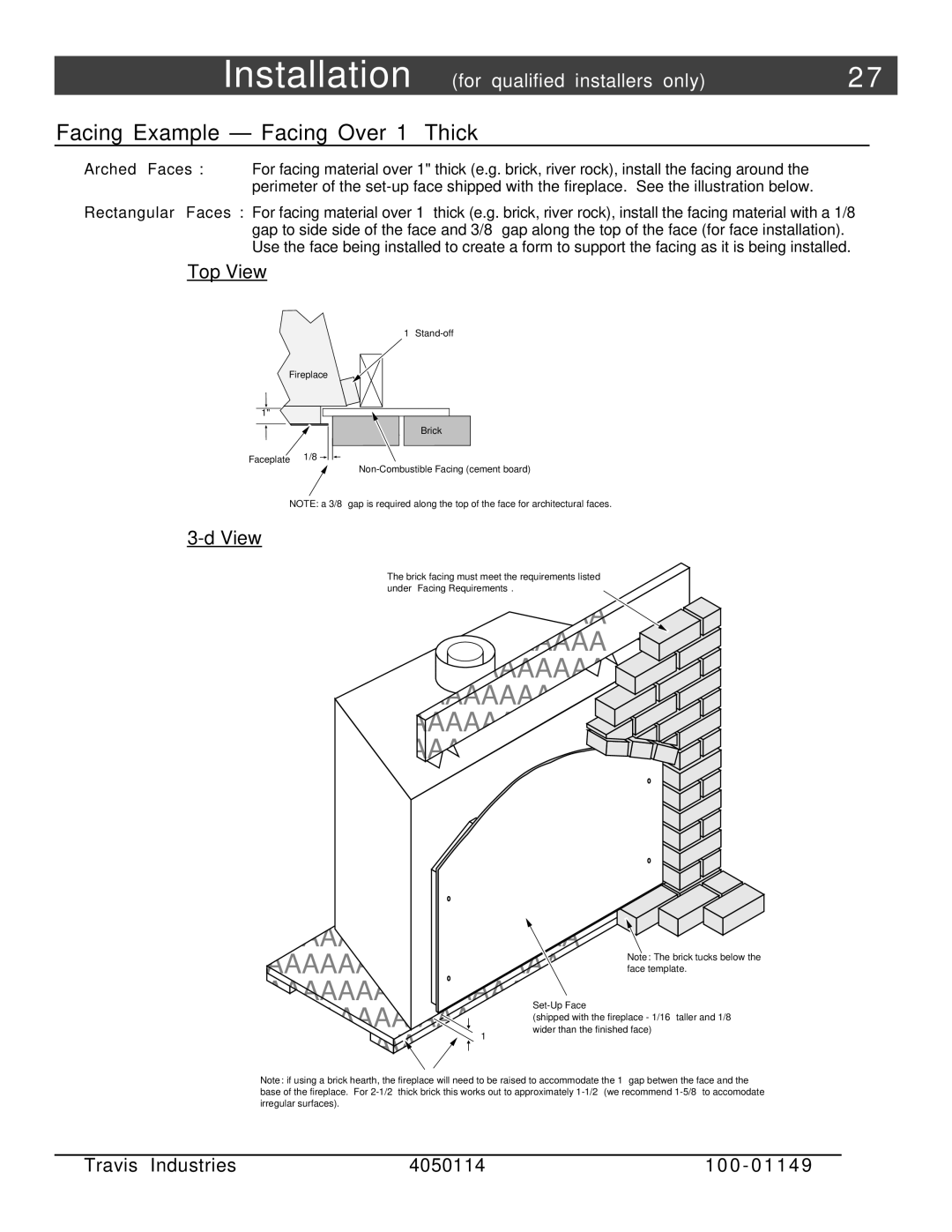 FireplaceXtrordinair 44 DV XXL EF manual Facing Example Facing Over 1 Thick, Arched Faces 