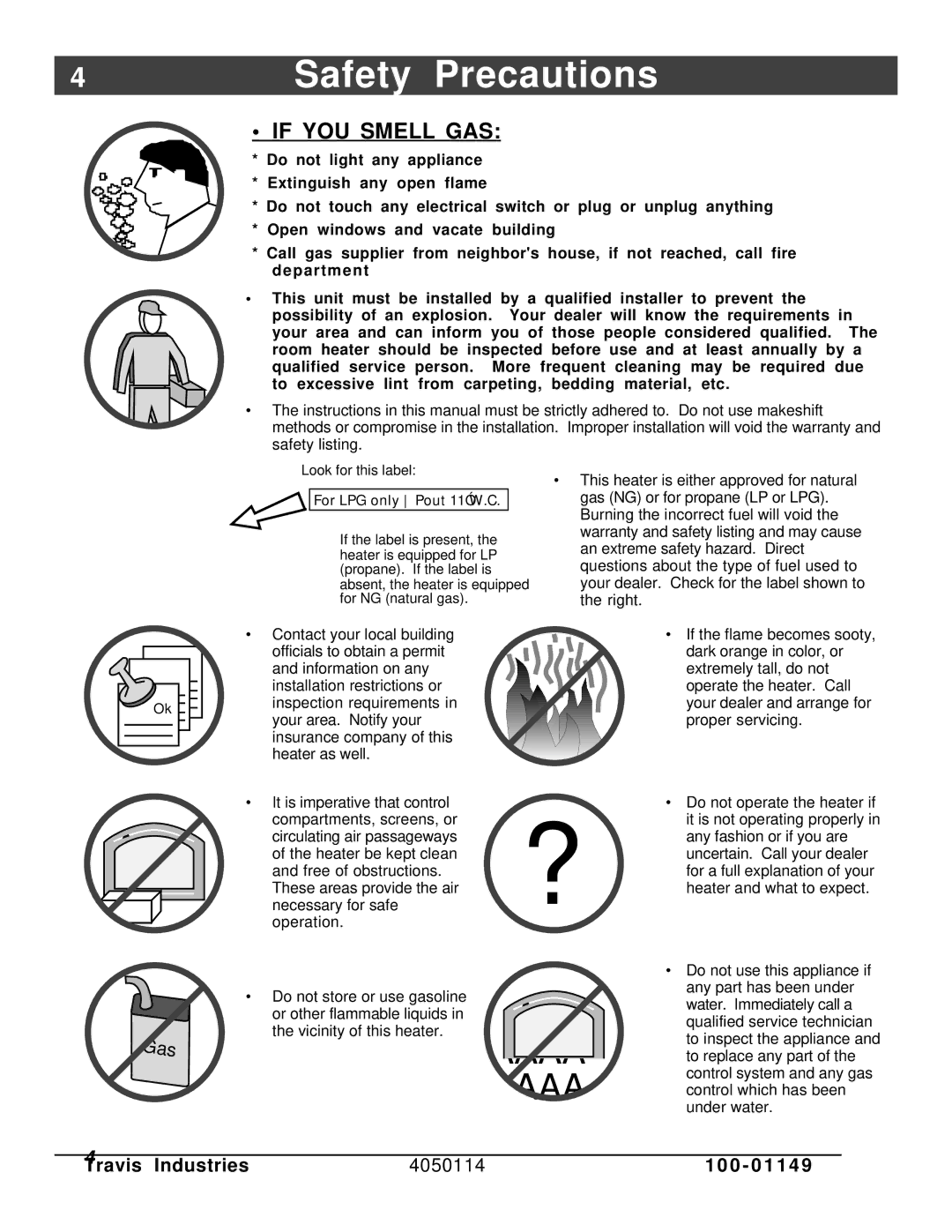 FireplaceXtrordinair 44 DV XXL EF manual If YOU Smell GAS, 4050114 0 0 1 1 4 Travis Industries 