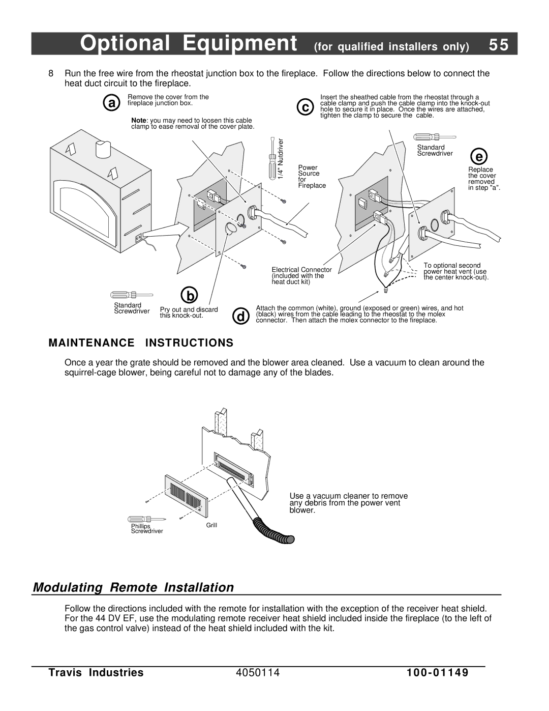 FireplaceXtrordinair 44 DV XXL EF manual Modulating Remote Installation, Maintenance Instructions 