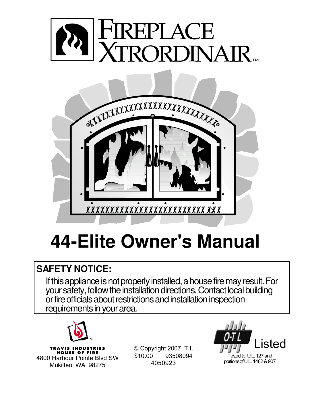 FireplaceXtrordinair 44-Elite owner manual Listed 