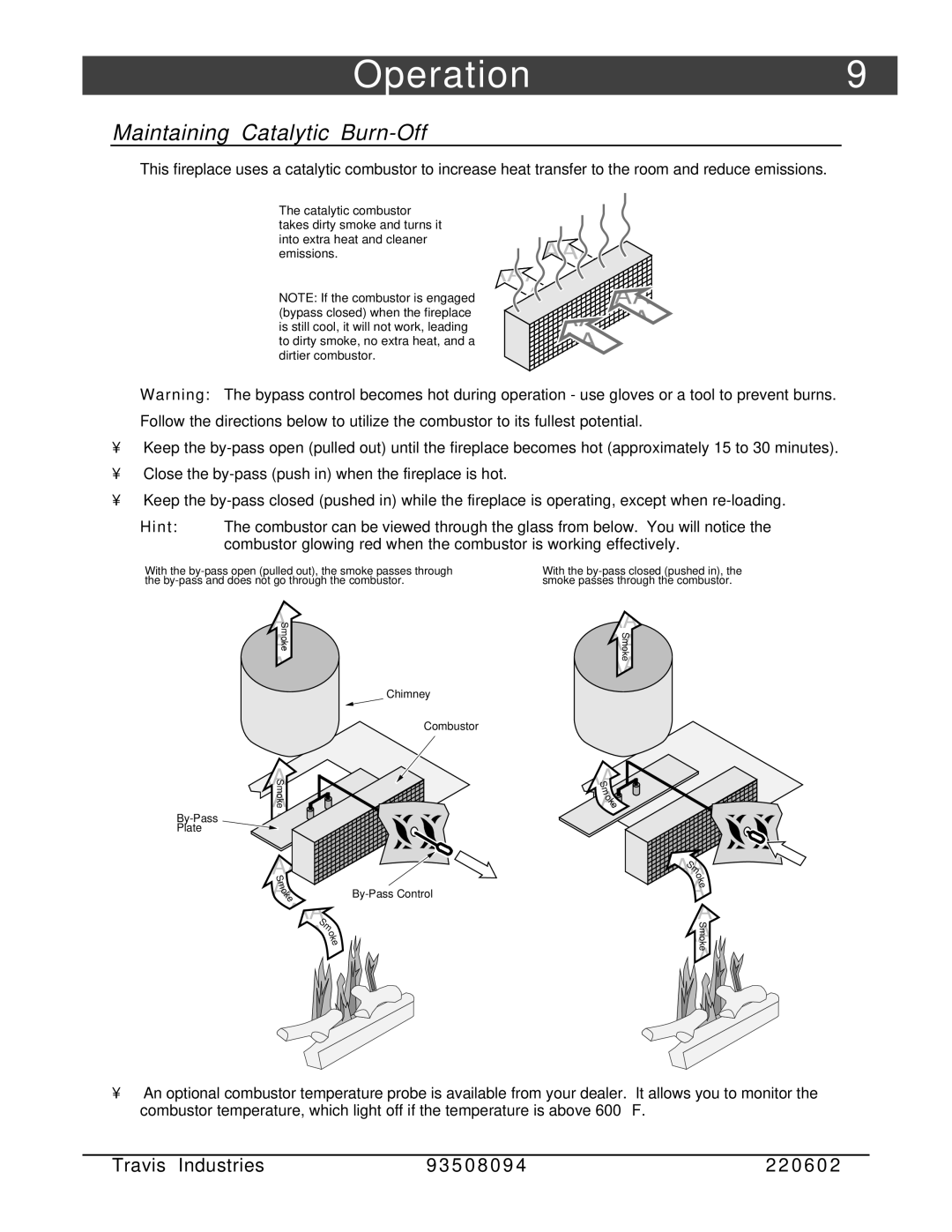 FireplaceXtrordinair 44-Elite owner manual Operation9, Maintaining Catalytic Burn-Off 