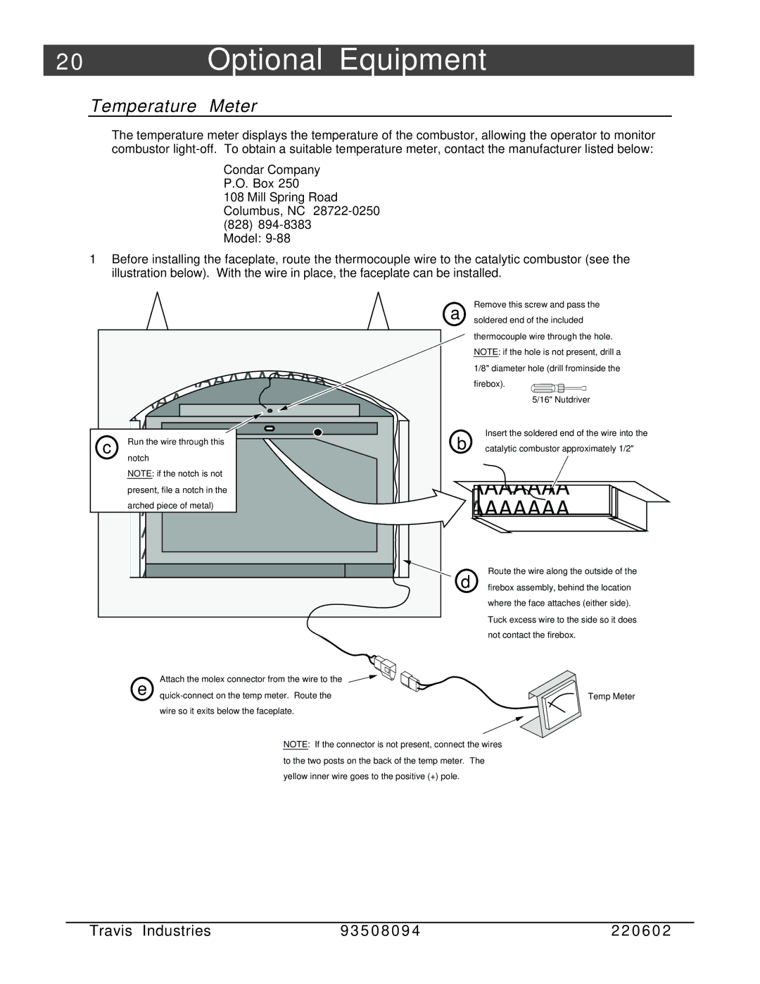 FireplaceXtrordinair 44-Elite owner manual 0Optional Equipment, Temperature Meter 