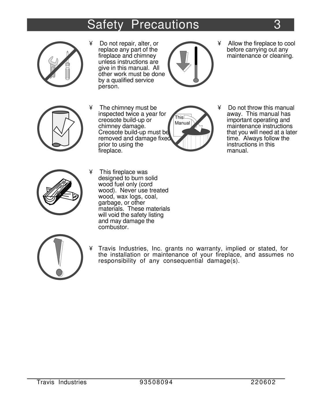 FireplaceXtrordinair 44-Elite owner manual Safety Precautions 