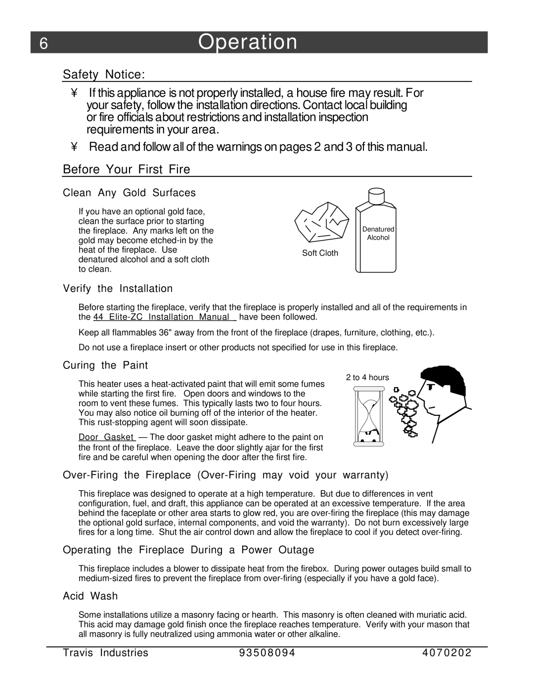 FireplaceXtrordinair 44-Elite owner manual 6Operation, Safety Notice, Before Your First Fire 