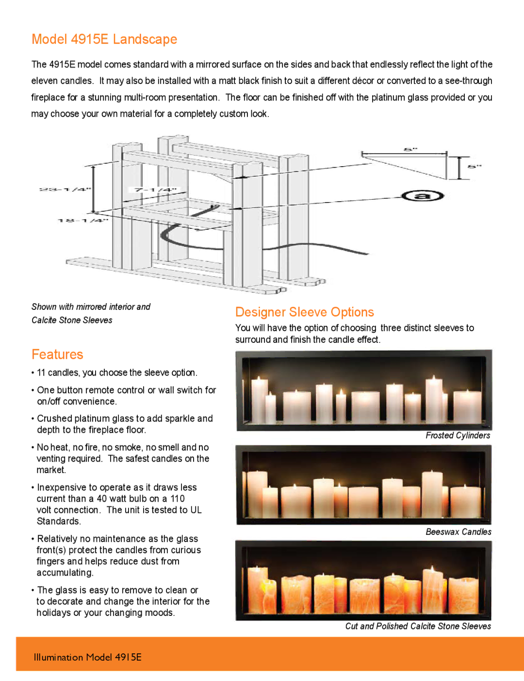 FireplaceXtrordinair 1924E manual Model 4915E Landscape, Designer Sleeve Options 