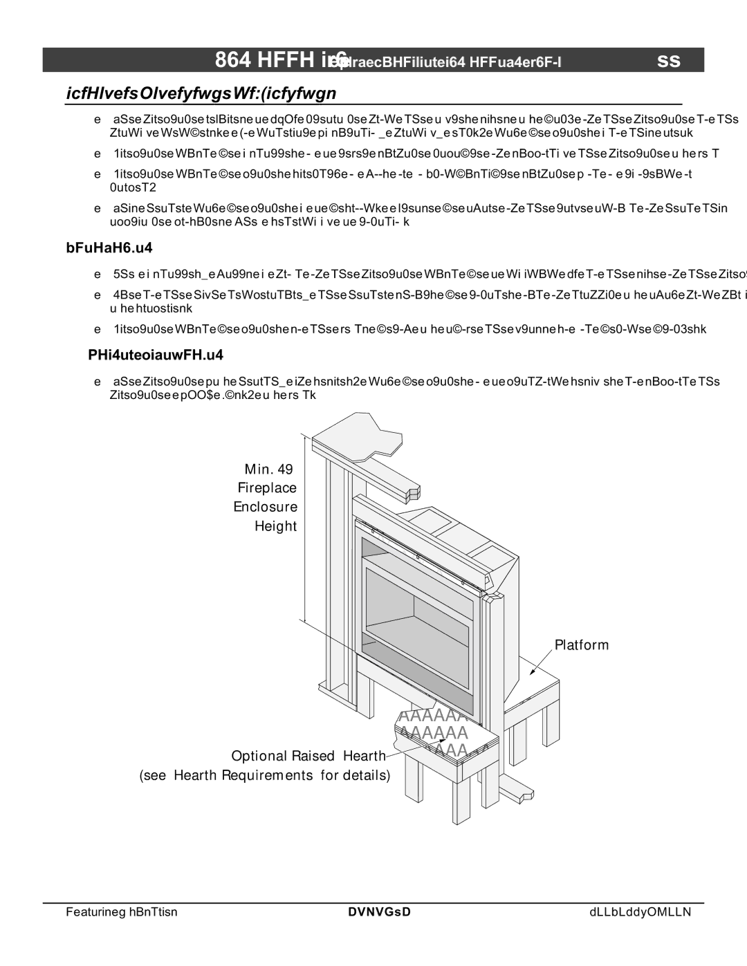 FireplaceXtrordinair 864 HH installation manual Fireplace Placement Requirements, Clearances, Raised Fireplaces 