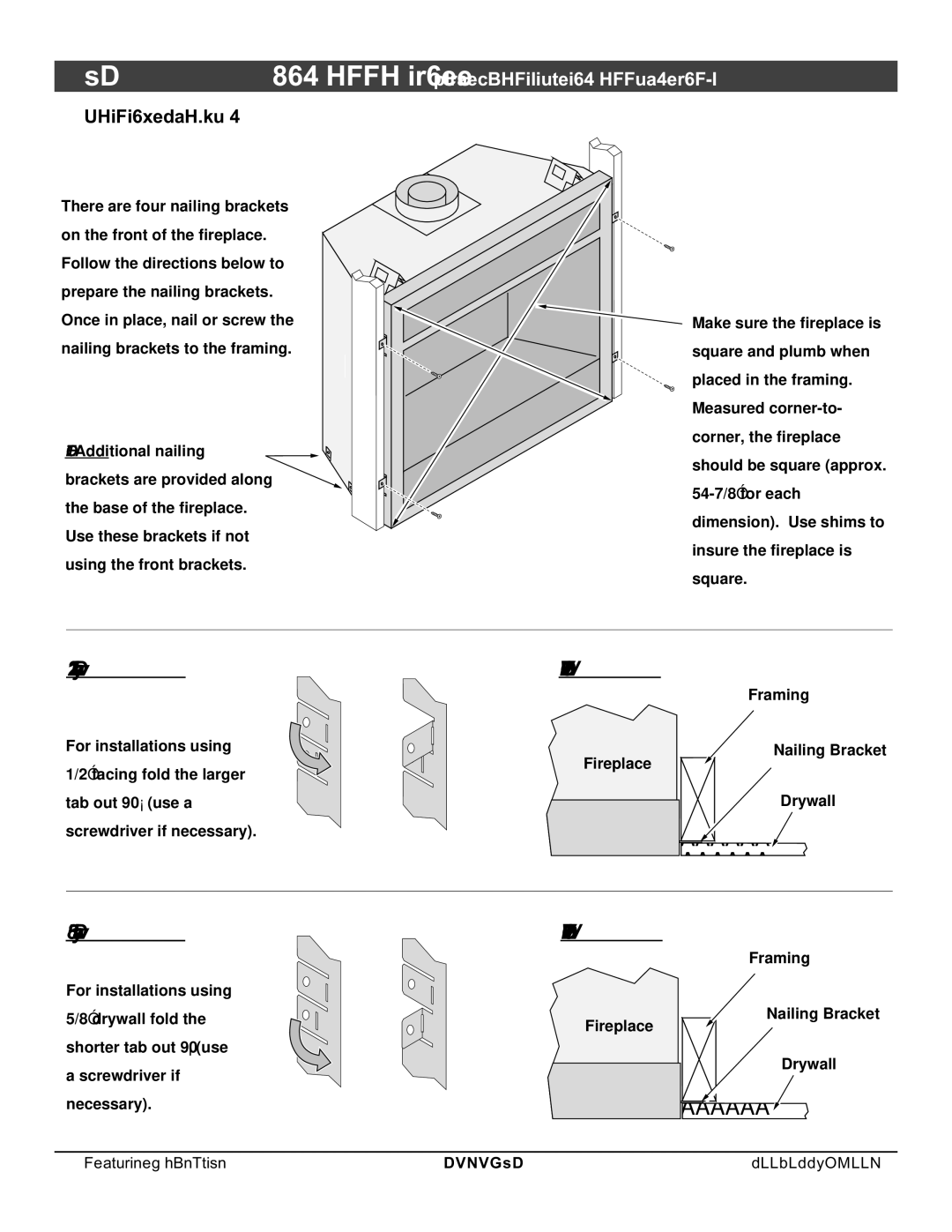 FireplaceXtrordinair 864 HH installation manual TOP View, Nailing Brackets 