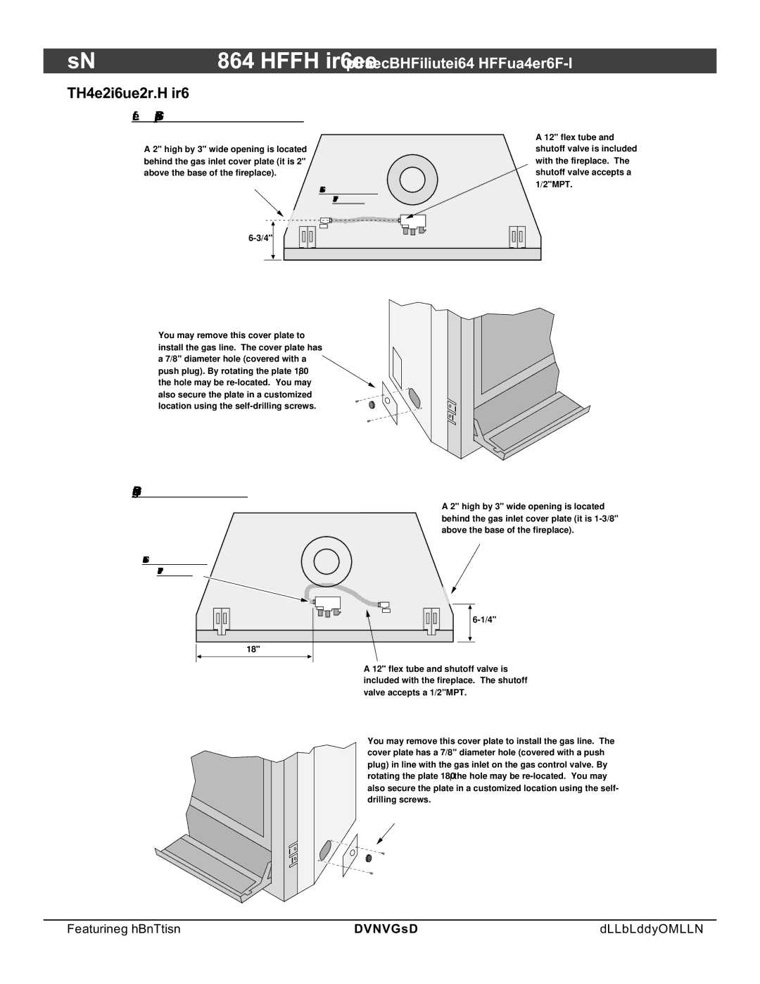 FireplaceXtrordinair 864 HH installation manual Gas Line Location, Left Side Gas Inlet preferred 