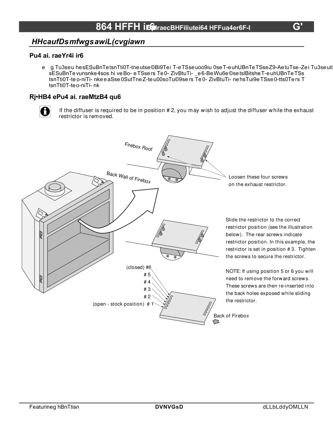 FireplaceXtrordinair 864 HH Approved Vent Configurations, Restrictor Position, Exhaust Restrictor Adjustment 